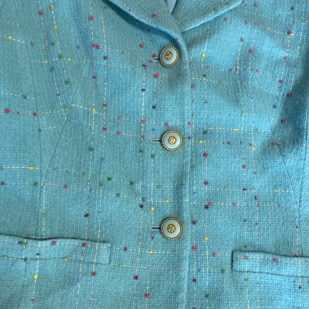 vintage Lilly Pulitzer blazer light-blue turquoise wool jacket, fleck pattern - Picture 5 of 13